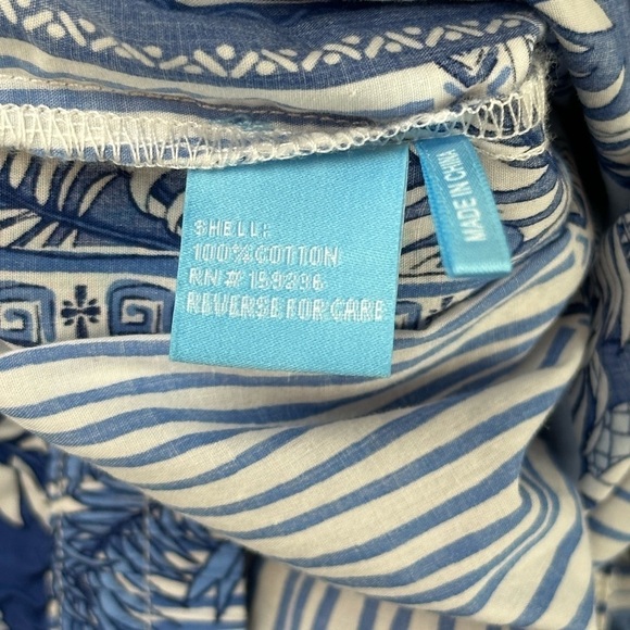 J. McLaughlin White Blue Palm Print Eugene Palazzo Pants M Wide Leg Patchwork - Picture 8 of 14